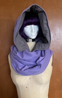 Image 2 of Long Medieval Hood - Reversible - Lavender and Grey