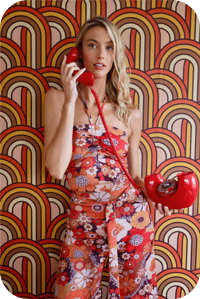 Image 2 of Hustle Halter and flare SET in Psychedelic Meadow Red Size Small ready to ship