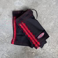 Image 1 of Classic - Black with Red stripe contrast stitch 100% cotton board short