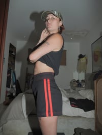 Image 3 of Classic - Black with Red stripe contrast stitch 100% cotton board short