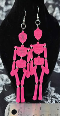 Hot Pink Dangling Skeleton Earrings
