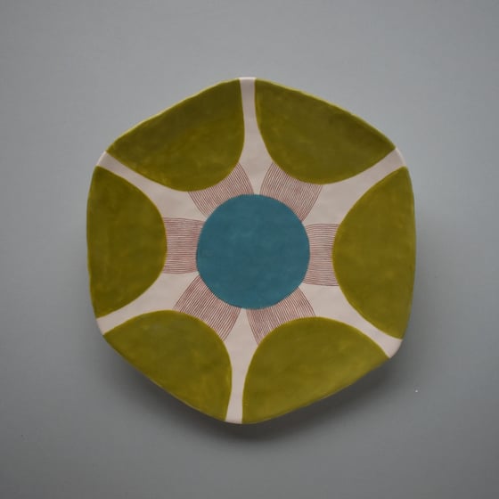 Image of Green and Turquoise Flower Plate