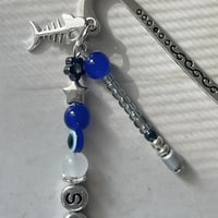 Image 4 of SKZ "KARMA" Inspired Bookmark | Blue Evil Eye, Whale Charm & Fish Bone Bookmark