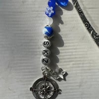 Image 4 of Stray Kids "KARMA" Bookmark | Deep Blue Millefiori & Compass Charm Bookmark
