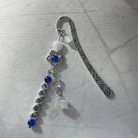 Image 1 of Stray Kids "KARMA" Bookmark | Holographic Heart & Floral Blue Bookmark