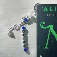 Image 2 of Stray Kids "KARMA" Bookmark | Holographic Heart & Floral Blue Bookmark