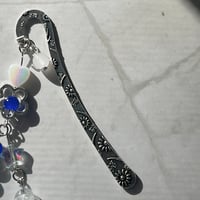 Image 6 of Stray Kids "KARMA" Bookmark | Holographic Heart & Floral Blue Bookmark