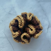 Image 2 of Mustard & Chocolate Crochet Scrunchie | Enemies to Lovers Hair Tie