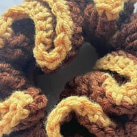 Image 3 of Mustard & Chocolate Crochet Scrunchie | Enemies to Lovers Hair Tie