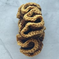 Image 4 of Mustard & Chocolate Crochet Scrunchie | Enemies to Lovers Hair Tie