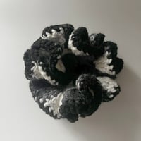 Image 3 of SKZ "Divine" Crochet Scrunchie | Black, White & Gray Ombre Hair Tie