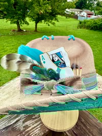 Image 2 of "Paisley Breeze" Burned Cowboy Hat, Whipstitched Suede Hat, Turquoise Leather Stitched Hat