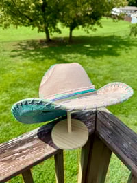 Image 6 of "Paisley Breeze" Burned Cowboy Hat, Whipstitched Suede Hat, Turquoise Leather Stitched Hat