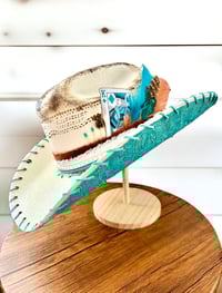 Image 4 of "Paisley Breeze" Burned Cowboy Hat, Whipstitched Suede Hat, Turquoise Leather Stitched Hat