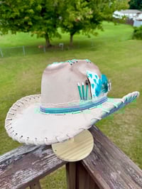 Image 10 of "Paisley Breeze" Burned Cowboy Hat, Whipstitched Suede Hat, Turquoise Leather Stitched Hat