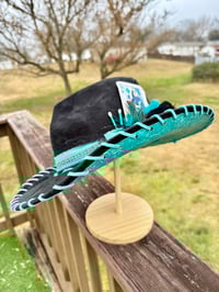 Image 18 of "Paisley Breeze" Burned Cowboy Hat, Whipstitched Suede Hat, Turquoise Leather Stitched Hat