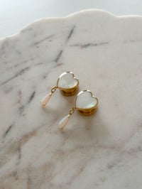 Image 2 of Pearly Heart Fire Opals (Silver or Gold) (Hoops Optional)