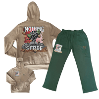 Currency Crew Nothing Is Free Zip Up Hoodie & Sweatpants Tan & Green