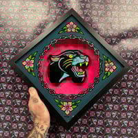 Panther Chain Shadow box- Wood & Glass painting
