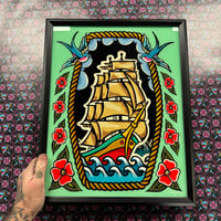 Clipper ship Shadow box- Wood & Glass painting
