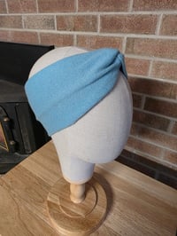 Image 2 of Upcycled Pure Merino Wool Ear Warmer- S-XL- Aqua 