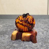 Image 1 of XL. Bumpy Orange & Black Pumpkin - Flamework glass sculpture