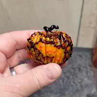 Image 2 of XL. Bumpy Orange & Black Pumpkin - Flamework glass sculpture