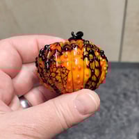 Image 4 of XL. Bumpy Orange & Black Pumpkin - Flamework glass sculpture