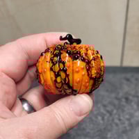 Image 5 of XL. Bumpy Orange & Black Pumpkin - Flamework glass sculpture