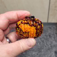 Image 9 of XL. Bumpy Orange & Black Pumpkin - Flamework glass sculpture