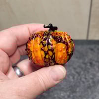 Image 12 of XL. Bumpy Orange & Black Pumpkin - Flamework glass sculpture