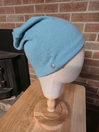 Image 1 of Upcycled Pure Wool, Single Snap Beanie- M-XXL- Aqua