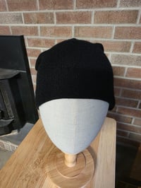 Image 3 of Upcycled Pure Cashmere, Single Snap Beanie- S-L- Black