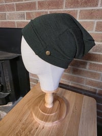 Image 1 of Upcycled Pure Merino Wool, Single Snap Beanie- S-XL- Moss