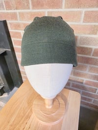 Image 3 of Upcycled Pure Merino Wool, Single Snap Beanie- S-XL- Moss