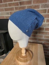 Image 1 of Upcycled Pure Cashmere, Single Snap Beanie- S-L- Ocean Blue