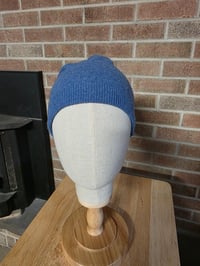 Image 2 of Upcycled Pure Cashmere, Single Snap Beanie- S-L- Ocean Blue