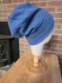 Image 3 of Upcycled Pure Cashmere, Single Snap Beanie- S-L- Ocean Blue