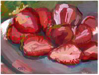 Cut Strawberries - Gouache Painting