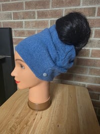 Image 4 of Upcycled Pure Cashmere Ponytail Hat - S-L- Ocean Blue
