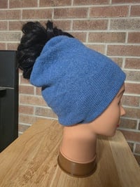 Image 3 of Upcycled Pure Cashmere Ponytail Hat - S-L- Ocean Blue