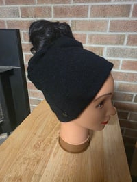 Image 3 of Upcycled Pure Cashmere Ponytail Hat - S-XL- Black