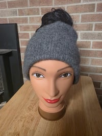 Image 2 of Upcycled Pure Cashmere Ponytail Hat- M-XXL- Slate