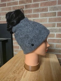 Image 3 of Upcycled Pure Cashmere Ponytail Hat- M-XXL- Slate