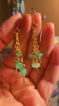 Image 4 of 18k gold plated green aventurine drop earrings 