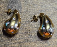 Image 3 of Teardrop Earrings Gold with Diamond-Like Cluster Accents 