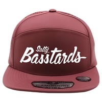 Image 1 of “BASSTARD” 3D Puff Embroidered 5 panel mesh hat - Burgundy