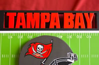 Image 3 of Tampa Bay Buccaneers Hand Crafted NFL 3D Wooden Team Helmet Wall Hanging Artwork.