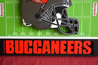 Image 4 of Tampa Bay Buccaneers Hand Crafted NFL 3D Wooden Team Helmet Wall Hanging Artwork.