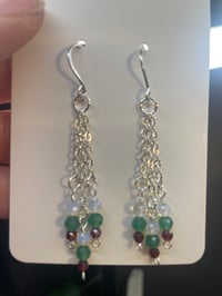 Image 1 of Red garnet with green aventurine dangled earrings 